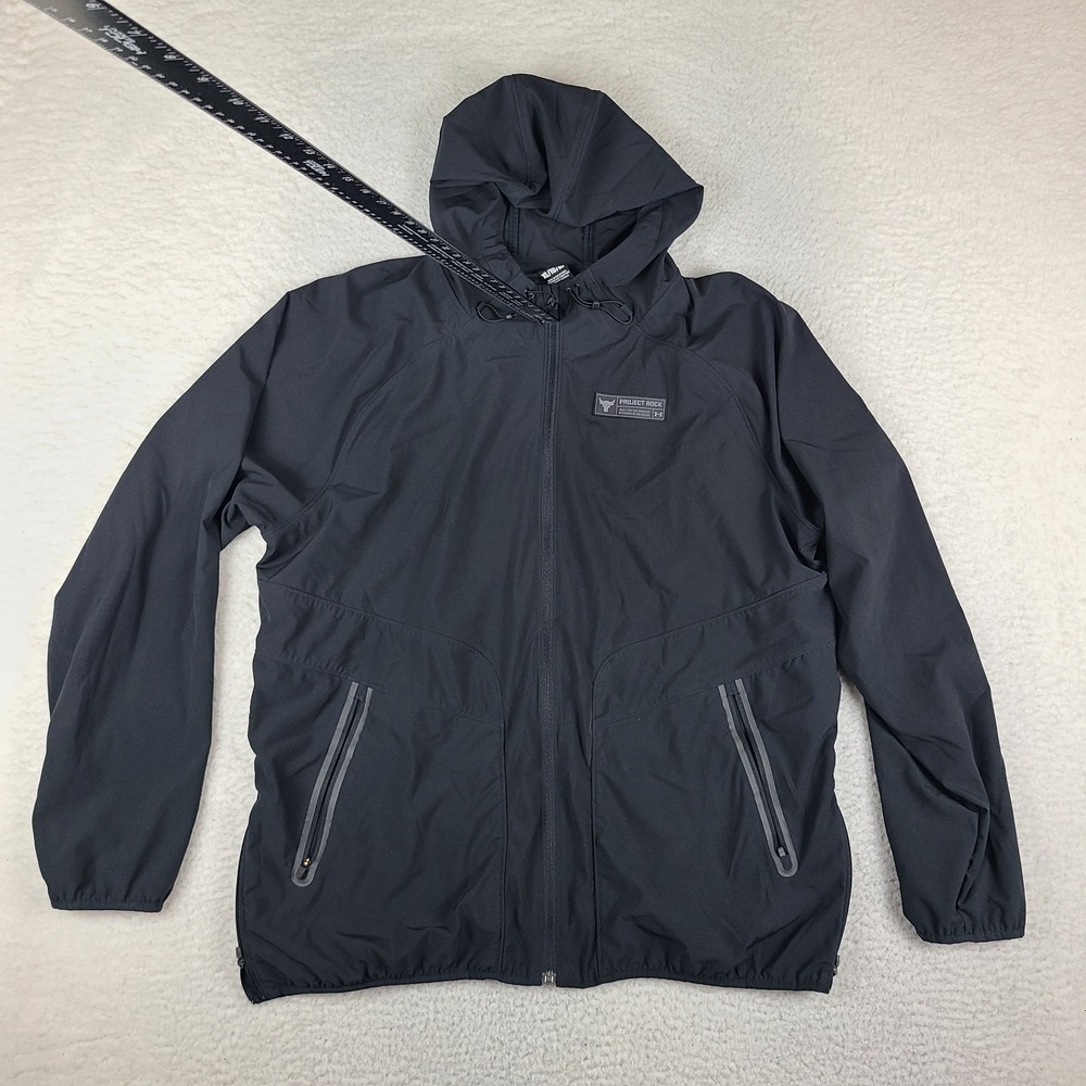 Under Armour Project Rock Hoodie XL Black Full Zip Unstoppable Jacket 1377425